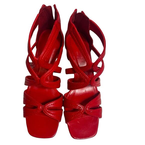 Sandro Aliza Suede-Trimmed Leather Sandals Sz 38 red - Picture 6 of 6